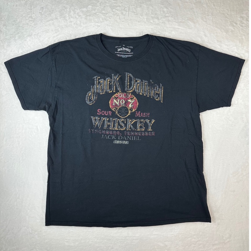 Jack Daniels Old No 7 Whiskey T-Shirt Mens XL Black Distressed Graphic Tee 2018